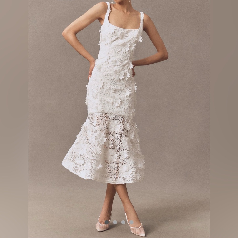 Bardot Marico Midi Fishtail Dress 3D Lace US Sz12 White Wedding BridalShower